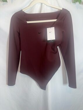 Nike Women's Long-Sleeve Maroon Scoop Neck Bodysuit
